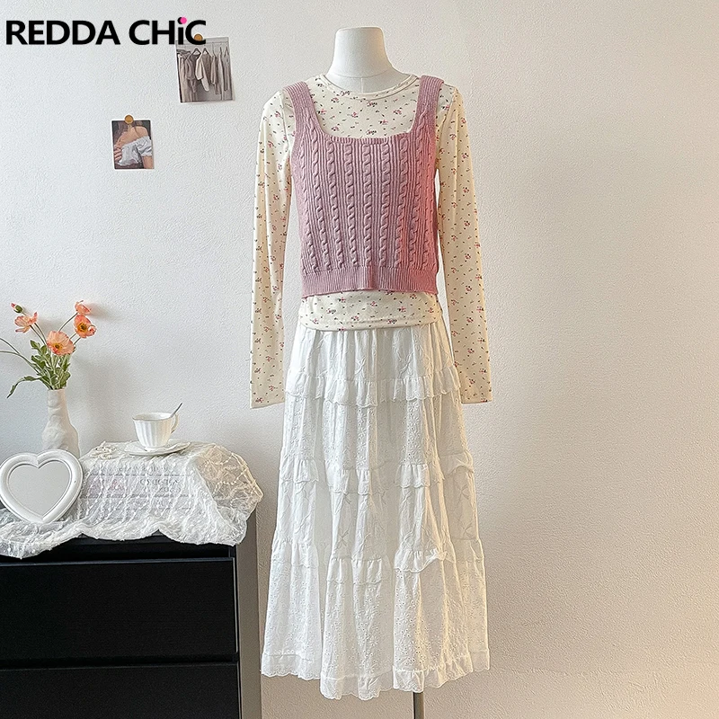 Женский комплект из 2-х предметов REDDACHiC, футболка с длинными рукавами и цветочным принтом, повседневный многослойный вязаный джемпер, жилет без рукавов, Корейская одежда для девочек-подростков
Женский комплект из 2-х предметов REDDACHiC, футболка с длинными рукавами и цветочным принтом, повседневный многослойный вязаный джемпер, жилет без рукавов, Корейская одежда для девочек-подростков