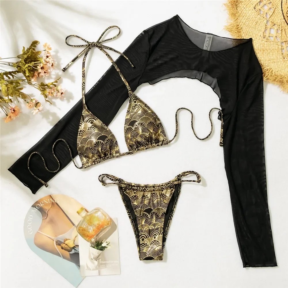 Золотая рыбья чешуя с принтом, микро-бикини, стринги, сексуальный купальник, женский купальник с лямкой на шее, 2025 г., сетчатые топы, пляжная одежда
Золотая рыбья чешуя с принтом, микро-бикини, стринги, сексуальный купальник, женский купальник с лямкой на шее, 2025 г., сетчатые топы, пляжная одежда