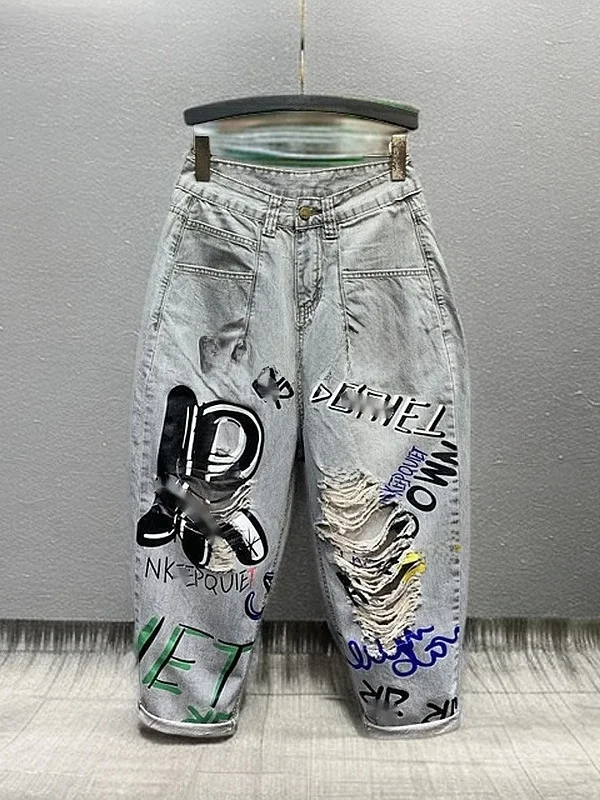 Spring 2026 New Style Casual Graffiti Print Hole Wide Leg Jeans High Waist Long Pants Trendy Antimicrobial Loose Fit Adult Women
Spring 2026 New Style Casual Graffiti Print Hole Wide Leg Jeans High Waist Long Pants Trendy Antimicrobial Loose Fit Adult Women