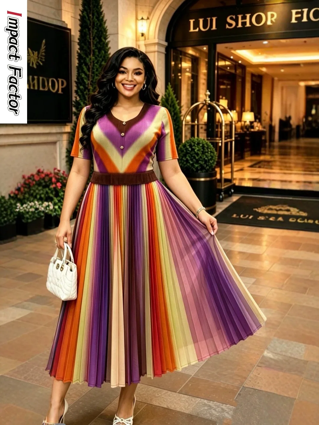 Miyake Rainbow Print Loose Women's Dress Fashion V-Neck Folds Casual Elegant Dress 2026 New
Miyake Rainbow Print Loose Women's Dress Fashion V-Neck Folds Casual Elegant Dress 2026 New
