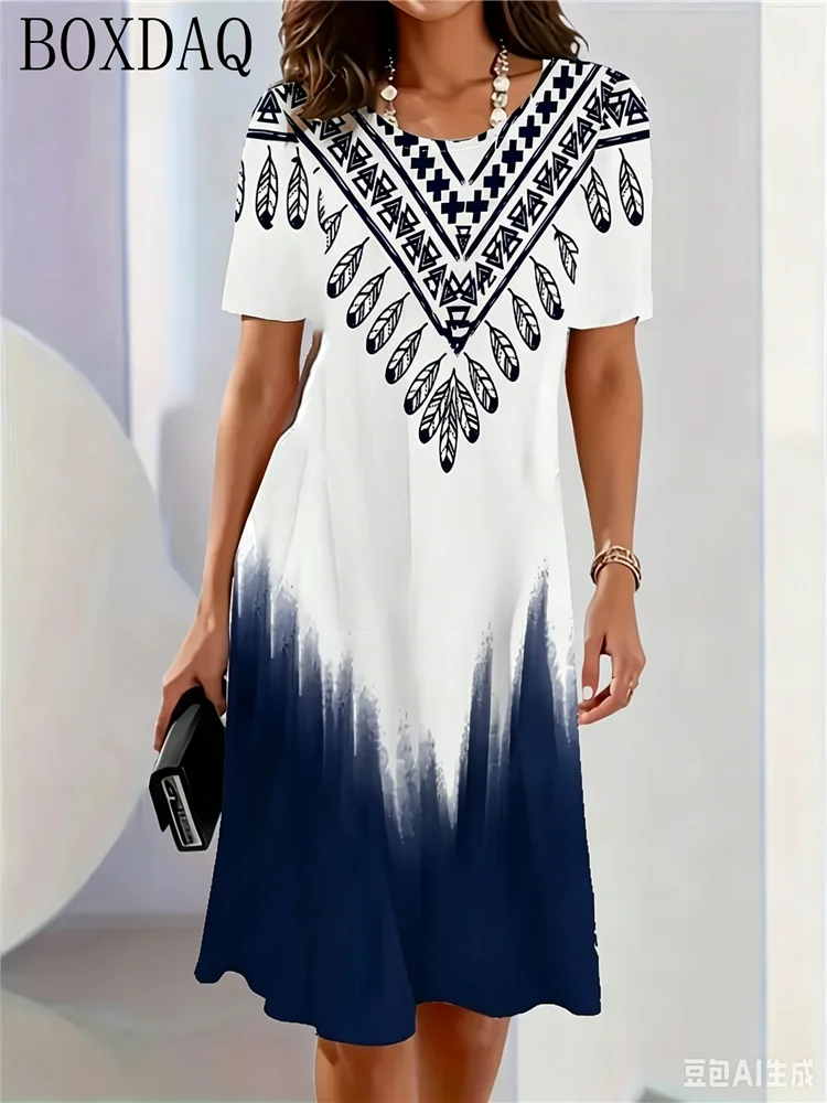 Retro Elegant Women's Summer Short-Sleeved O-Neck Casual Loose A-Line Dress 3D Digital Gradient Print New Dress
Retro Elegant Women's Summer Short-Sleeved O-Neck Casual Loose A-Line Dress 3D Digital Gradient Print New Dress