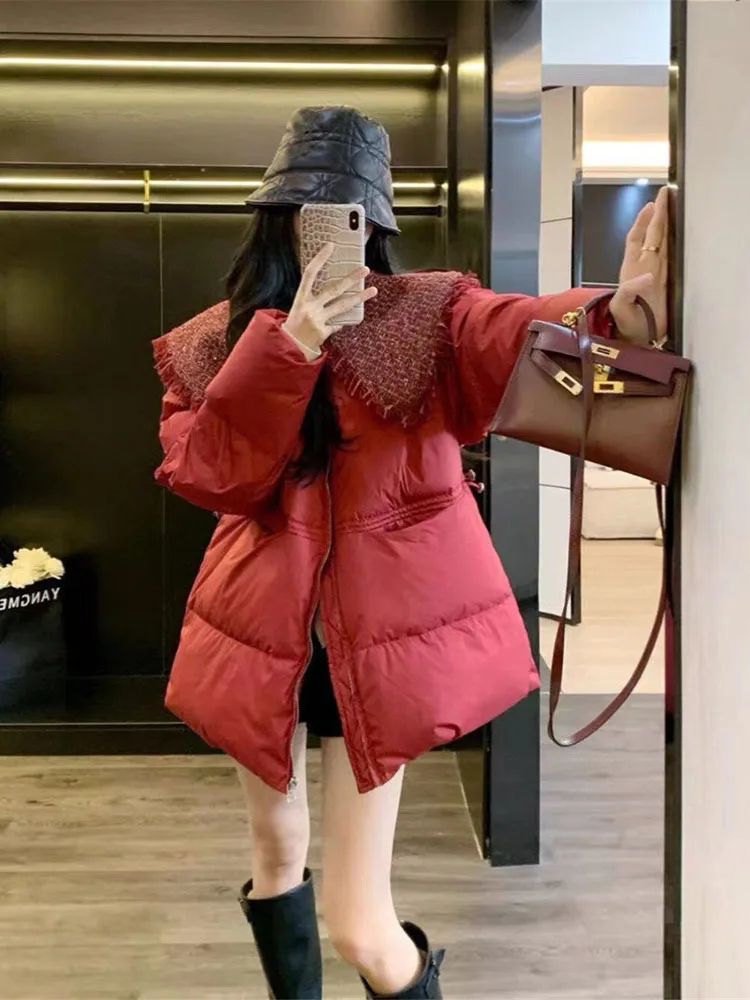 French Style Doll Collar Red Down Jacket Women 2024 Winter New Versatile Loose Sweet Coat Top Female Puffer Jacket
French Style Doll Collar Red Down Jacket Women 2024 Winter New Versatile Loose Sweet Coat Top Female Puffer Jacket