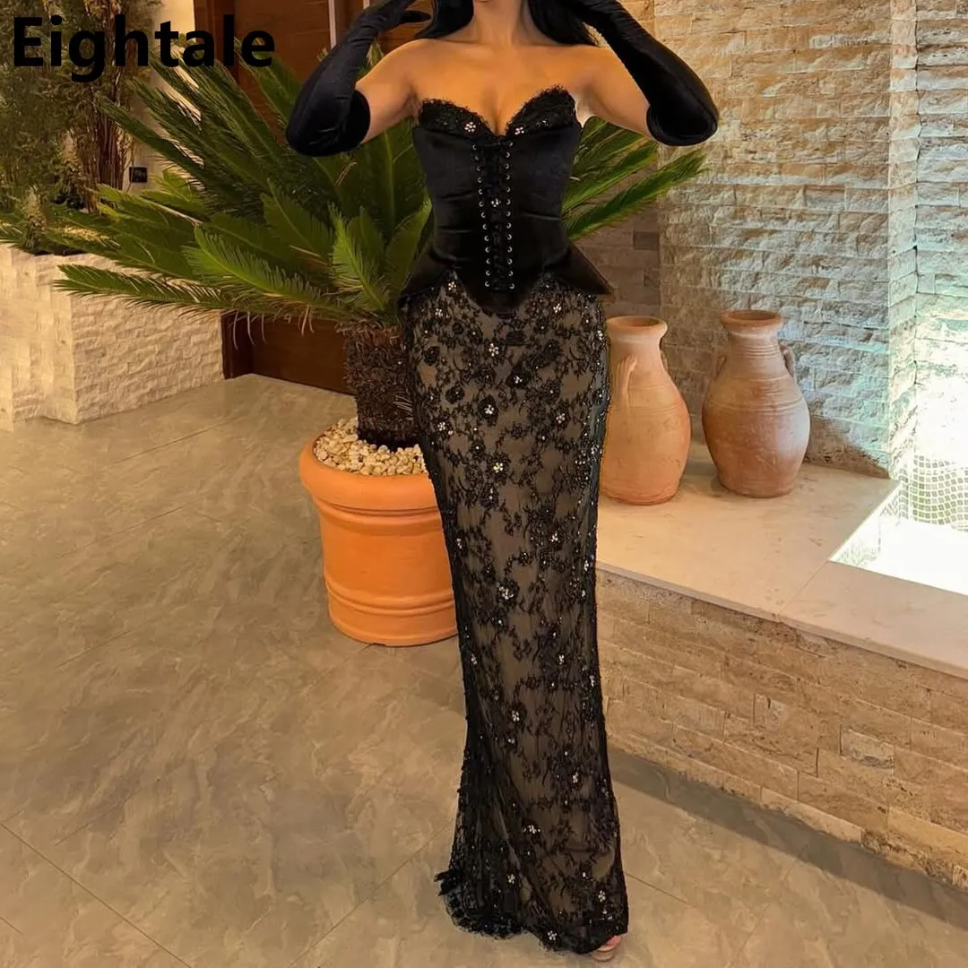 Eightale Black Velour Lace Beaded Mermaid Evening Dress With Gloves Corset Prom Gown Floor Length 2024 Customized
Eightale Black Velour Lace Beaded Mermaid Evening Dress With Gloves Corset Prom Gown Floor Length 2024 Customized