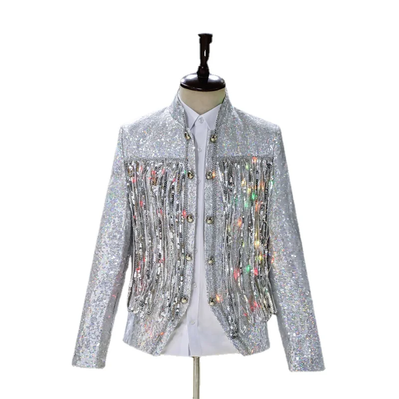 Glitter Sequins Short Suit Jacket Dance Performance Dj Men's Stage Costumes Singer Suit Stand Collar
Glitter Sequins Short Suit Jacket Dance Performance Dj Men's Stage Costumes Singer Suit Stand Collar