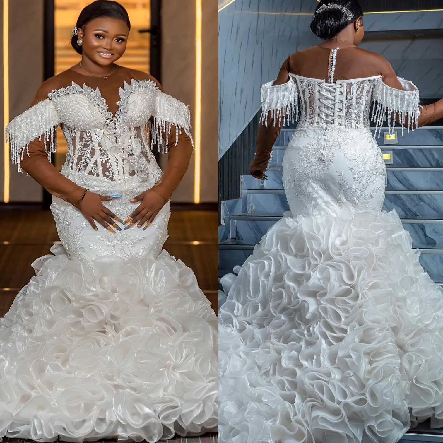 Customized Ivory Lace Plus Size Wedding Dress Pearls wers Beadings Organza Tiers Bridal Gown
Customized Ivory Lace Plus Size Wedding Dress Pearls wers Beadings Organza Tiers Bridal Gown