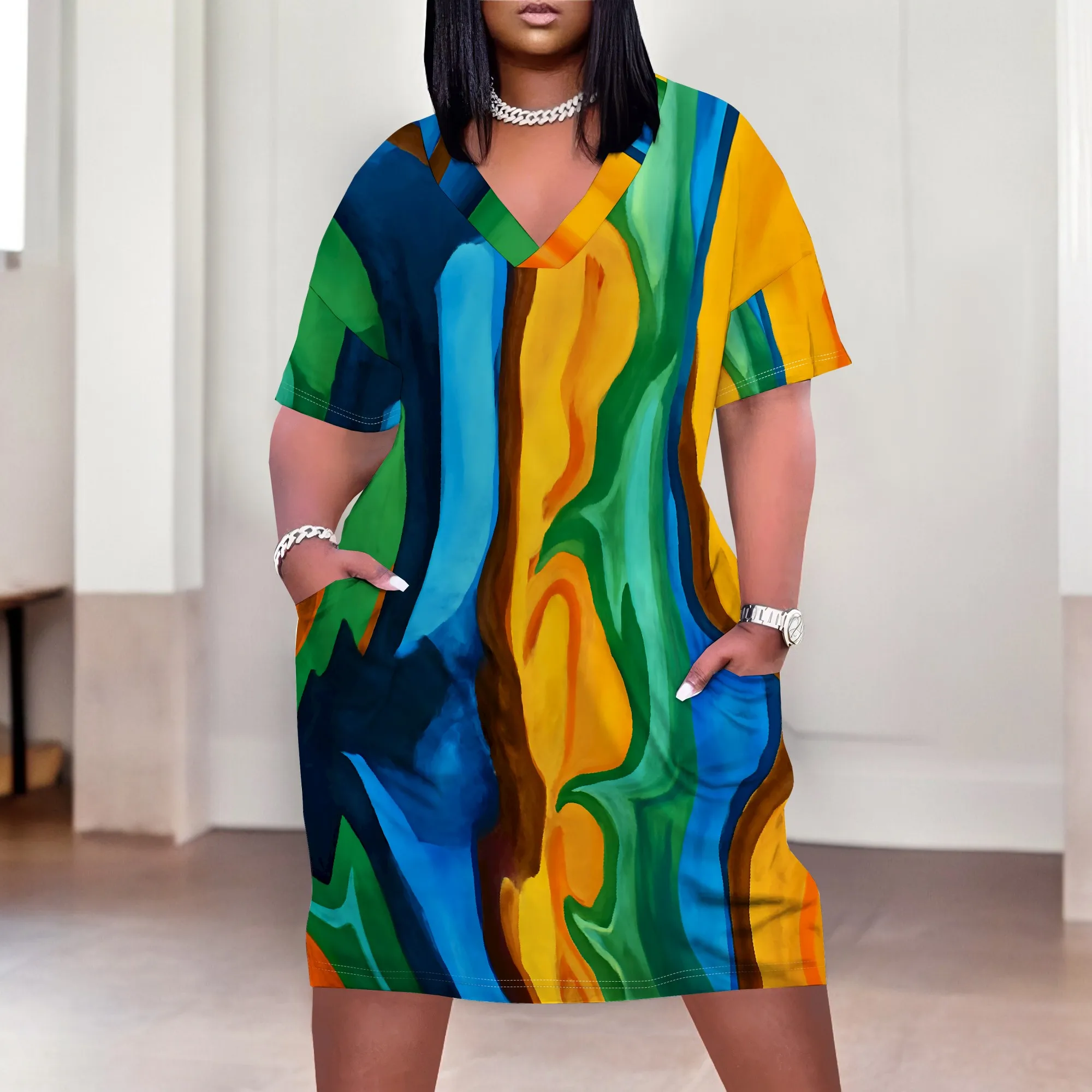 Colorful Abstract Plus Size Maxi Dress XL-6XL V-Neck Loose Fit with Pockets for Art Festival, Vacation or Beach Party
Colorful Abstract Plus Size Maxi Dress XL-6XL V-Neck Loose Fit with Pockets for Art Festival, Vacation or Beach Party