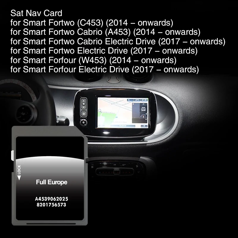GPS-карта для Smart 453 с Cool & Media Navigation (2025), SD-карта, навигационная система A4539062025, обновление карты для всей Европы
GPS-карта для Smart 453 с Cool & Media Navigation (2025), SD-карта, навигационная система A4539062025, обновление карты для всей Европы