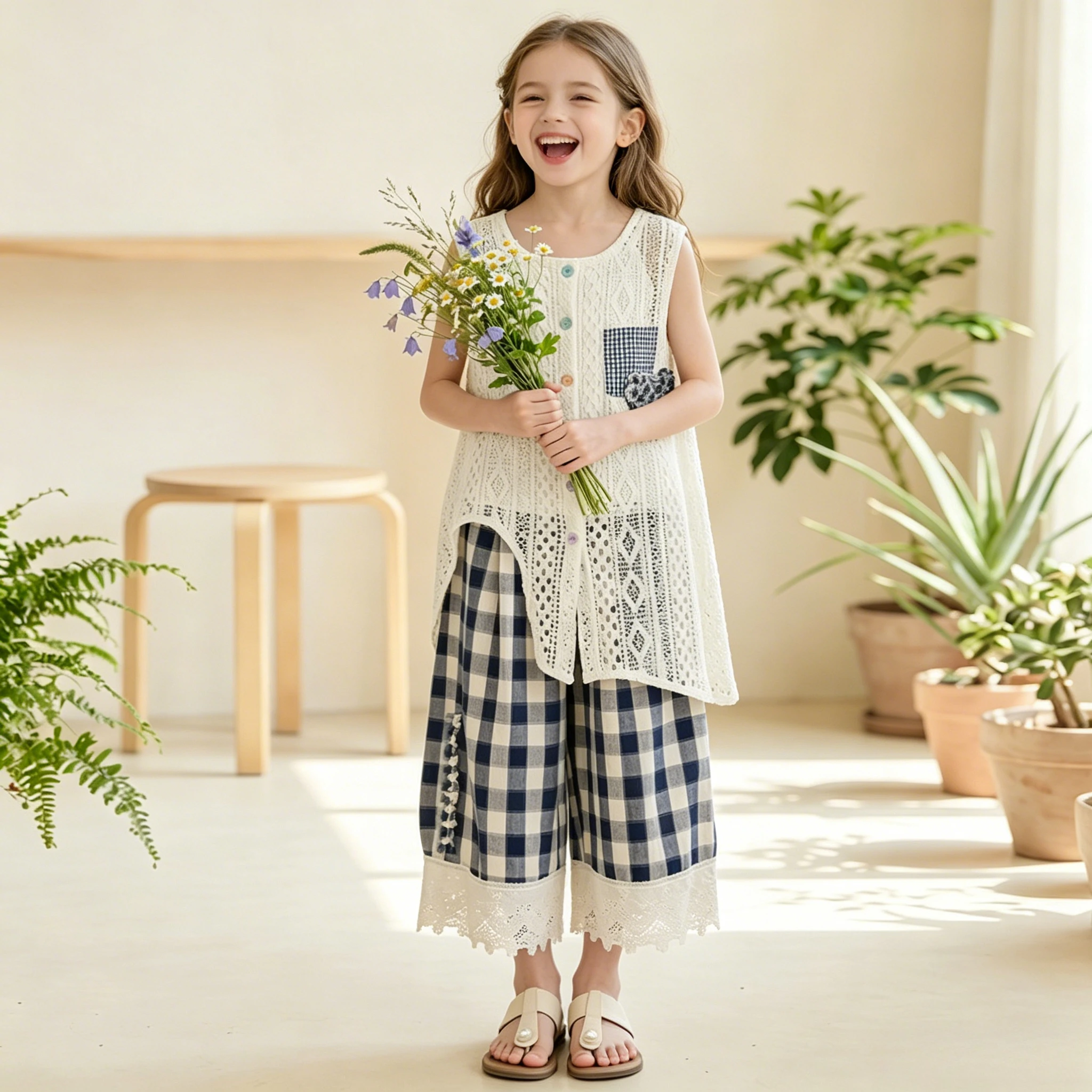 Girls Holiday Style 3pcs Set Knit Vest Cami Top Plaid Wide Leg Pants Kids Casual Outfit for Summer Camping Picnics Casual Wear
Girls Holiday Style 3pcs Set Knit Vest Cami Top Plaid Wide Leg Pants Kids Casual Outfit for Summer Camping Picnics Casual Wear