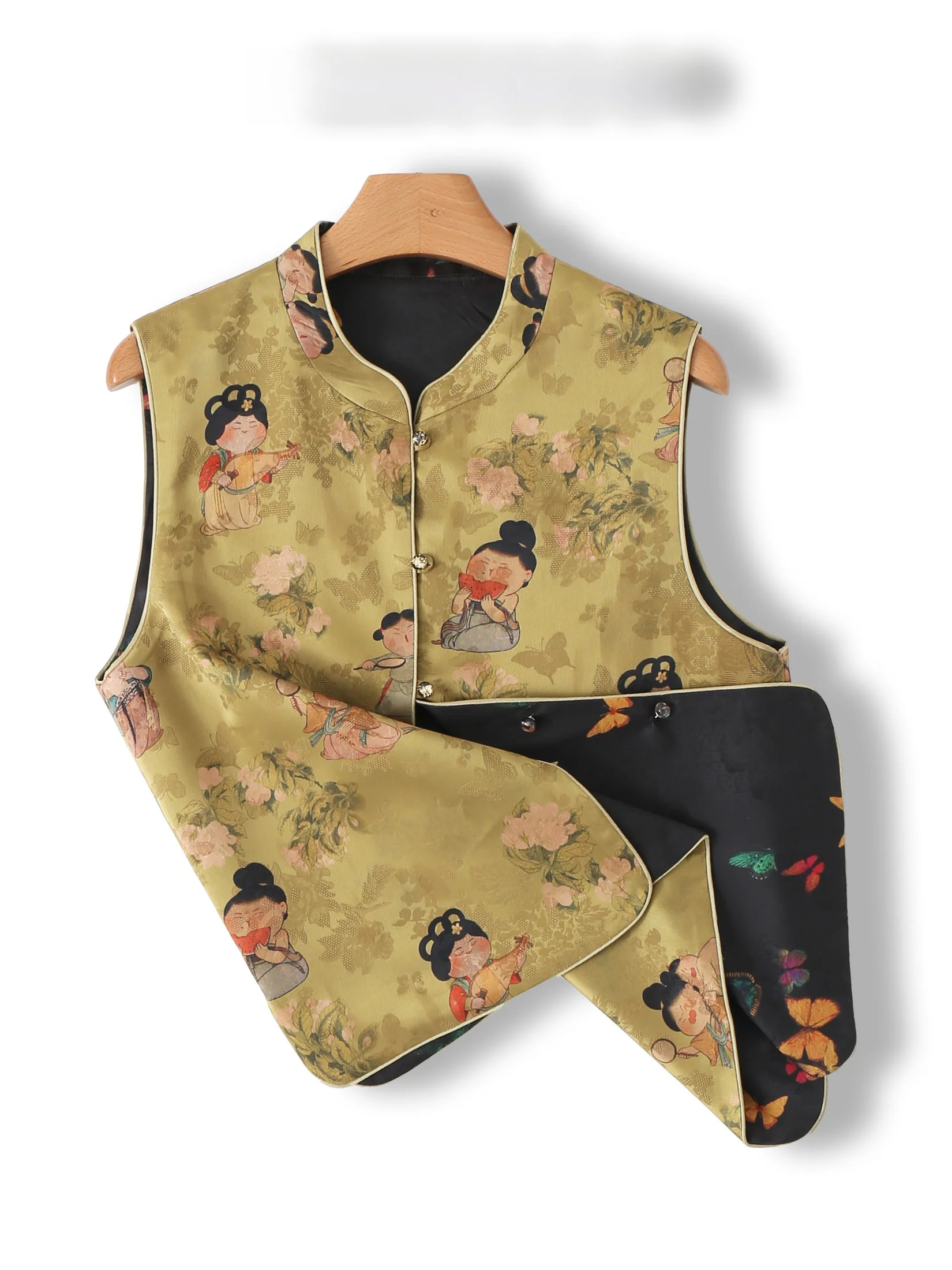 New Chinese Style Yellow Satin Loose Women's Vest Double-Sided Wear Fashionable Shoulder Pad Top Commute Print Regular Length
New Chinese Style Yellow Satin Loose Women's Vest Double-Sided Wear Fashionable Shoulder Pad Top Commute Print Regular Length