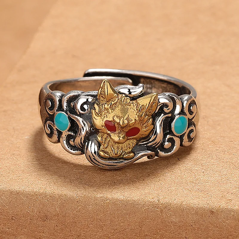 Retro ethnic style nine tailed fox ring for both men and women, adjustable opening, unique craftsmanship, and niche jewelry
Retro ethnic style nine tailed fox ring for both men and women, adjustable opening, unique craftsmanship, and niche jewelry