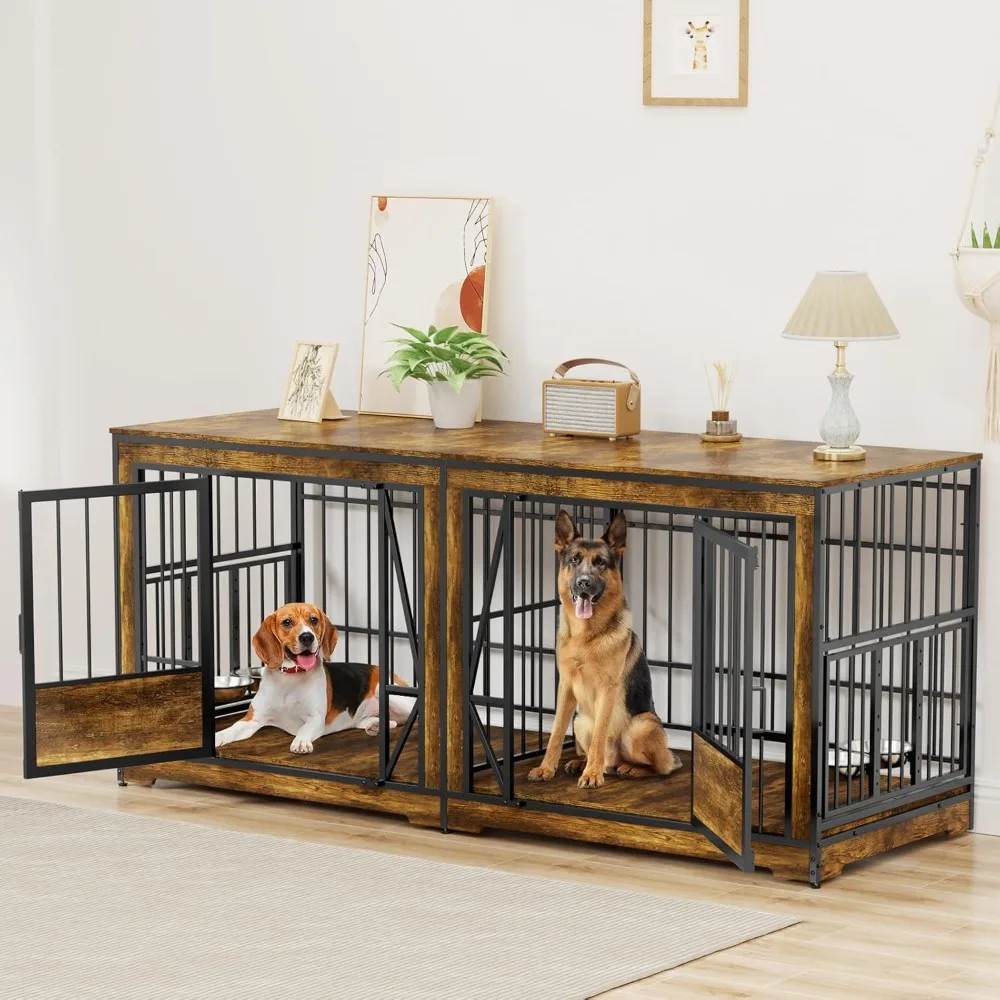 61'' Double Dog Cage Furniture for 2 Dogs,Heavy Duty Double Dog Crate Furniture Indoor with 4 Bowls,for Medium Small Breed,Brown
61'' Double Dog Cage Furniture for 2 Dogs,Heavy Duty Double Dog Crate Furniture Indoor with 4 Bowls,for Medium Small Breed,Brown
