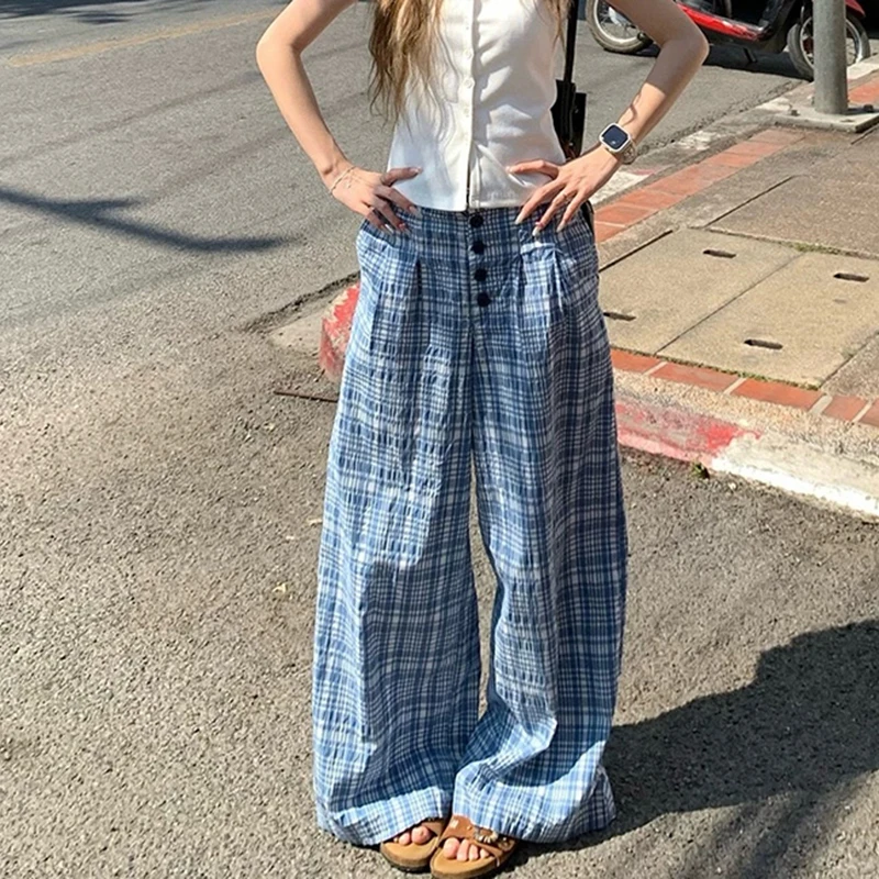 Harajuku Plaid Wide Leg Pants Women Fashion Streetwear Baggy Pants Summer Ladies Korean High Waist Casual Straight Trousers New
Harajuku Plaid Wide Leg Pants Women Fashion Streetwear Baggy Pants Summer Ladies Korean High Waist Casual Straight Trousers New