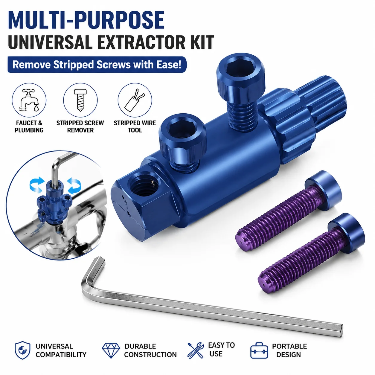 Multi-Purpose Universal Extractor Kit, Faucet Angle Valve Broken Screw Remover Stripped Wire Tool
Multi-Purpose Universal Extractor Kit, Faucet Angle Valve Broken Screw Remover Stripped Wire Tool