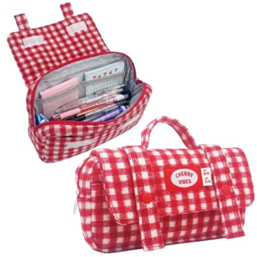 Cute Checkered Pencil Case, Red White Plaid, Large Capacity Gingham Pattern Pen Bag with Handle, Big Stationery Organizer, Mult
Cute Checkered Pencil Case, Red White Plaid, Large Capacity Gingham Pattern Pen Bag with Handle, Big Stationery Organizer, Mult