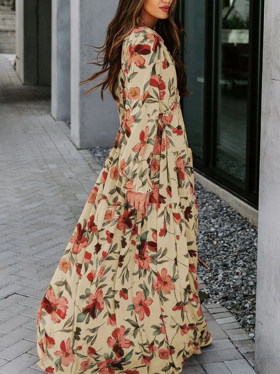 Women Fall Maxi Dress Long Dress Long Sleeve Frills Flower Print Loose Spring Going Out Swing Dress
Women Fall Maxi Dress Long Dress Long Sleeve Frills Flower Print Loose Spring Going Out Swing Dress