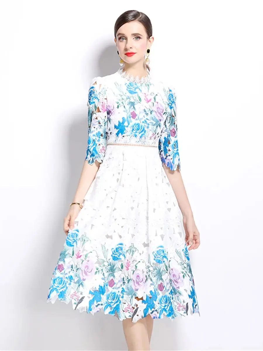 Elegant Rose Crochet Lace Hollow Out Embroidery Midi Dress Women's O-neck Flower Print Belt Slim High Waist Casual Long Dress
Elegant Rose Crochet Lace Hollow Out Embroidery Midi Dress Women's O-neck Flower Print Belt Slim High Waist Casual Long Dress