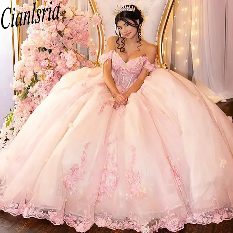 Pink 3D Flowers Appliques Lace Quinceanera Dress Ball Gown Off The Shoulder Corset Sweet 16 Vestidos De XV 15 Anos
Pink 3D Flowers Appliques Lace Quinceanera Dress Ball Gown Off The Shoulder Corset Sweet 16 Vestidos De XV 15 Anos