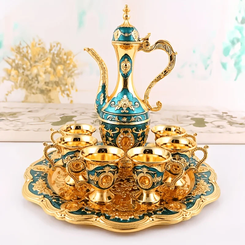 Zinc Alloy Material, A Stylish And Durable Set of Golden Coffee Pot, European-Style Tea Set, 6 Luxurious Coffee Cups, Elegant
Zinc Alloy Material, A Stylish And Durable Set of Golden Coffee Pot, European-Style Tea Set, 6 Luxurious Coffee Cups, Elegant