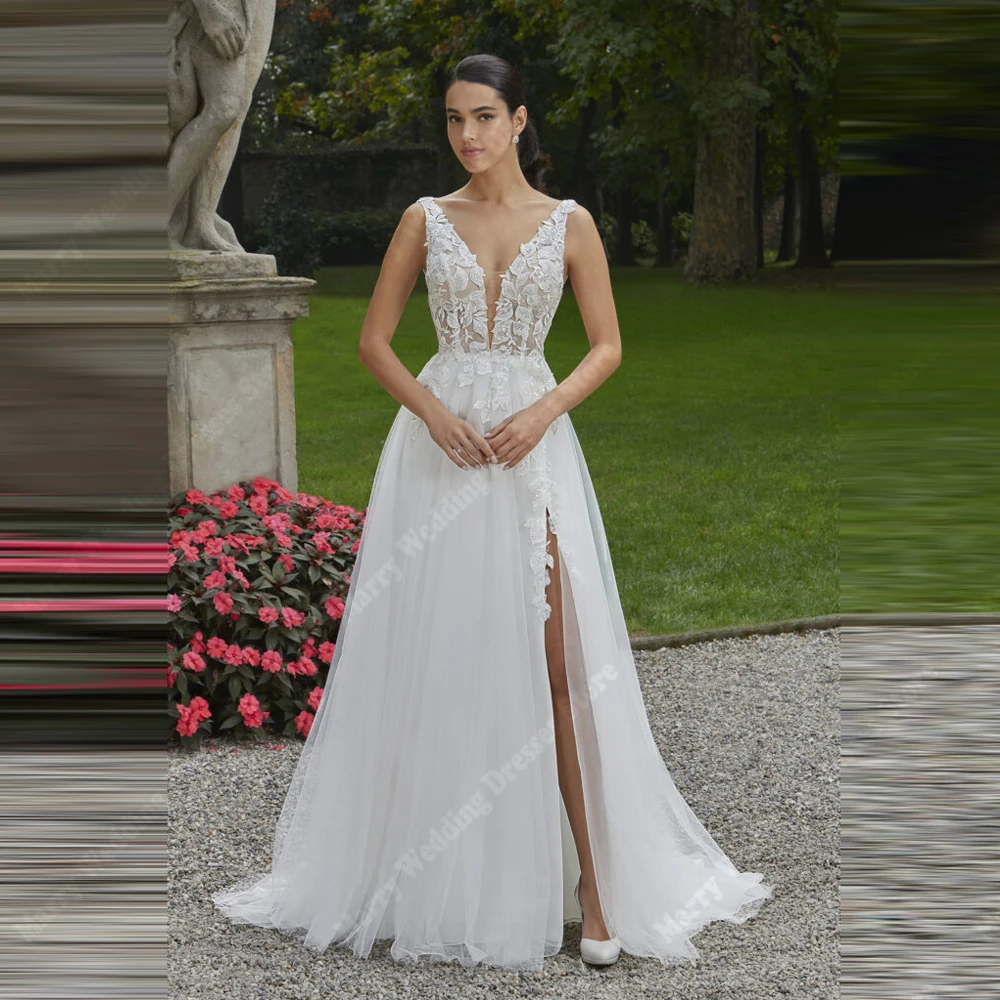Sexy A-Line Women's Wedding Dresses Elegant Appliques Lace Bridal Gowns Classical Princess Party Vestidos De Novias Customized
Sexy A-Line Women's Wedding Dresses Elegant Appliques Lace Bridal Gowns Classical Princess Party Vestidos De Novias Customized