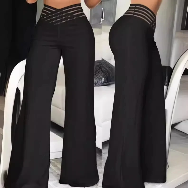 Women High Waist Flared Pants Office Casual Sheer Mesh Patch Crisscross Y2K Trousers Elegant Streetwear Work Pants Lady Clothes
Women High Waist Flared Pants Office Casual Sheer Mesh Patch Crisscross Y2K Trousers Elegant Streetwear Work Pants Lady Clothes