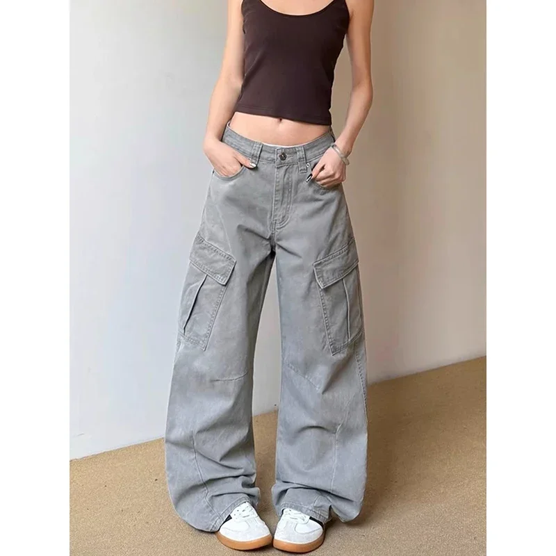 Streetwear Gray Mutil Pockets Cargo Jeans Women High Waist Vintage Baggy Denim Pants American Retro Fashion Wide Leg Trousers
Streetwear Gray Mutil Pockets Cargo Jeans Women High Waist Vintage Baggy Denim Pants American Retro Fashion Wide Leg Trousers