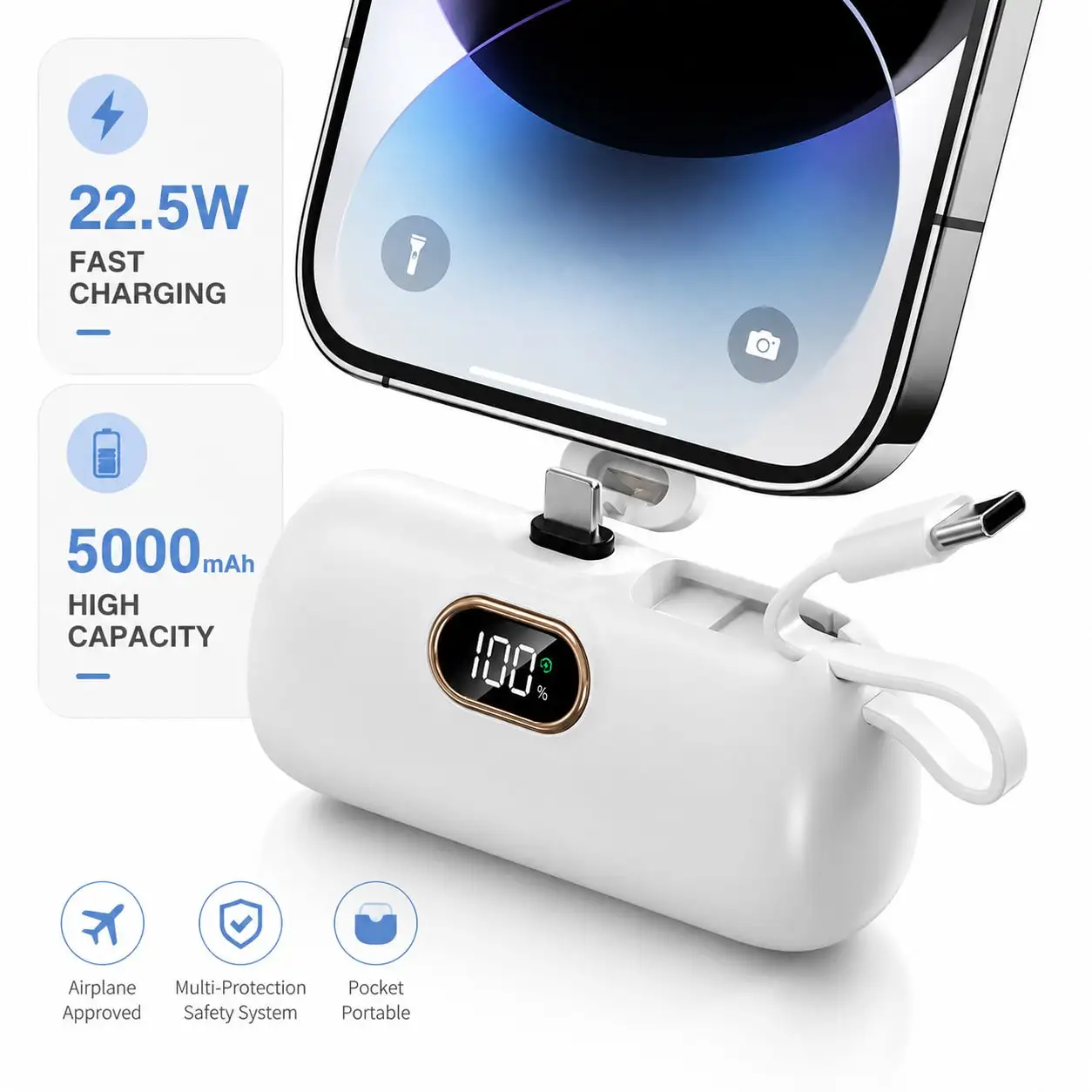 1pcs Power Bank 5000mAh Pocket Portable Charger With Integrated Dual Charging Plugs Power Indicator Plug-In Cordless Charge Dual Ports Power Delivery Ultra Compact External Battery Pack For IPhone 15 Pro 14 Pro S24 Ultra Built-In Connector Charger
1pcs Power Bank 5000mAh Pocket Portable Charger With Integrated Dual Charging Plugs Power Indicator Plug-In Cordless Charge Dual Ports Power Delivery Ultra Compact External Battery Pack For IPhone 15 Pro 14 Pro S24 Ultra Built-In Connector Charger