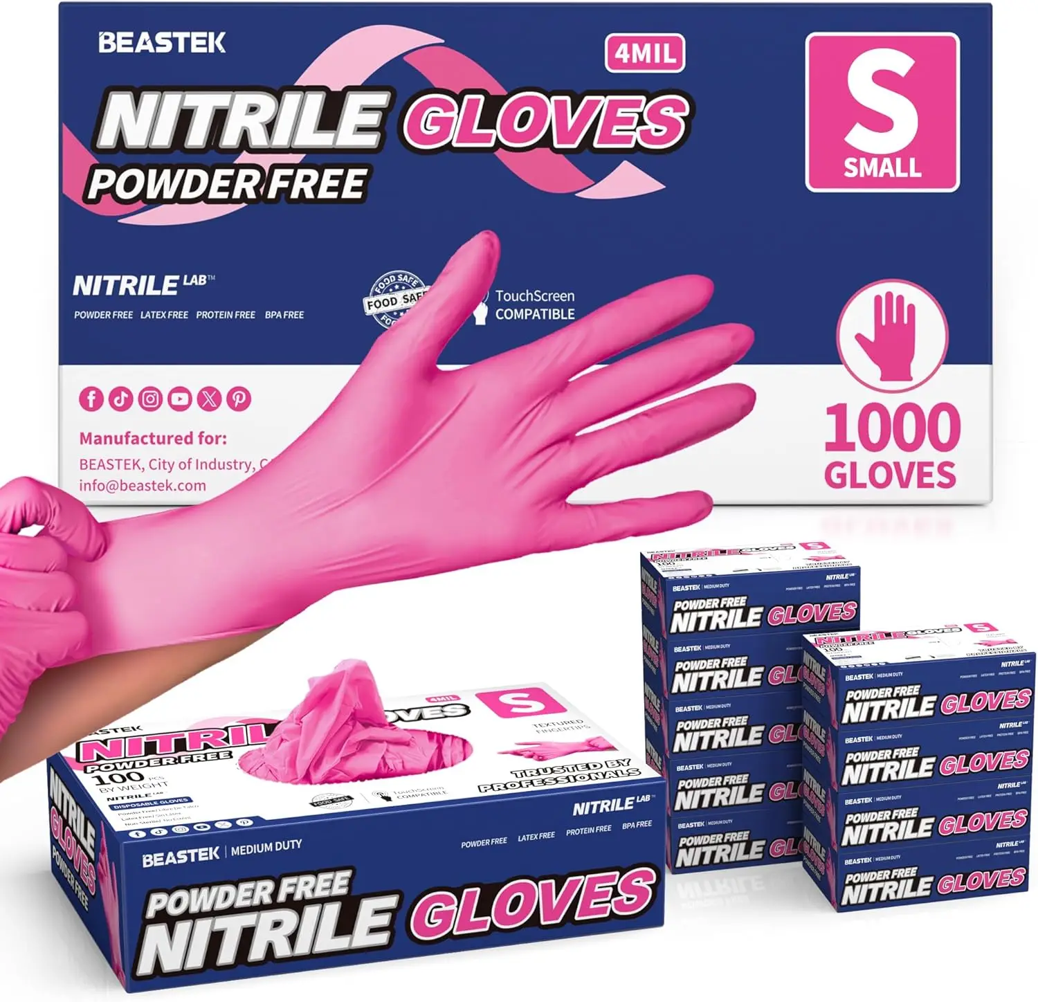 Nitrile Exam Gloves, 4 Mil 1000Pcs, Powder-Free Latex-Free Food-Safe Cooking Clean Medical Disposable Glove, Hot Pink
Nitrile Exam Gloves, 4 Mil 1000Pcs, Powder-Free Latex-Free Food-Safe Cooking Clean Medical Disposable Glove, Hot Pink