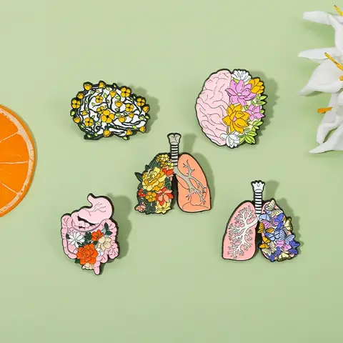 Broche en émail pour orgue, demi-fleurs, poumon, ventre, cerveau, cartable, cadeau pour ami, médecin, Badge de bureau, bijoux, vente en gros