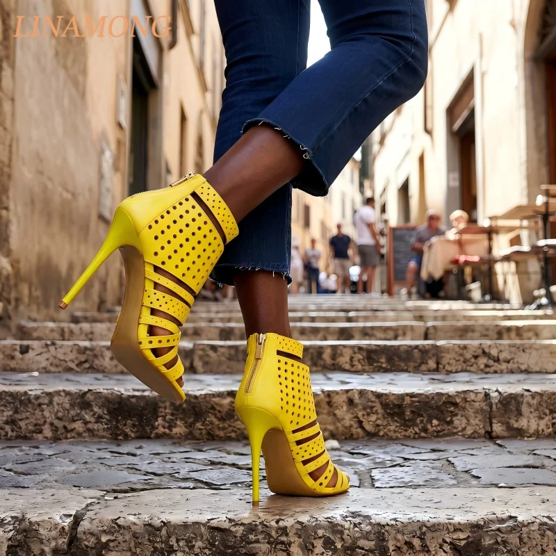 Yellow Suede Cutout Stiletto Heel Sandals Women Open Toe Ankle Cuff High Heels Party Nightclub and Summer Events Footwear
Yellow Suede Cutout Stiletto Heel Sandals Women Open Toe Ankle Cuff High Heels Party Nightclub and Summer Events Footwear