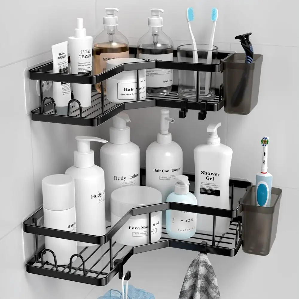 2 Pack Adhesive Shower Organizers with Hooks and Toothpaste Holder - No Drilling Stainless Steel Storage for Bathroom and Kitche
2 Pack Adhesive Shower Organizers with Hooks and Toothpaste Holder - No Drilling Stainless Steel Storage for Bathroom and Kitche