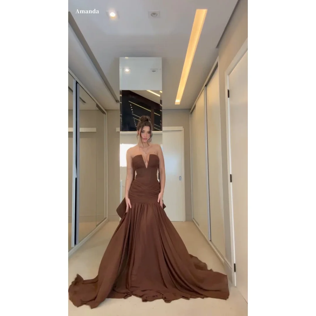 Amanda Customized Chocolate Brown Strapless Sweetheart Prom Dress Ruched Mermaid Chapel Train Floor Length Formal Evening 2026
Amanda Customized Chocolate Brown Strapless Sweetheart Prom Dress Ruched Mermaid Chapel Train Floor Length Formal Evening 2026