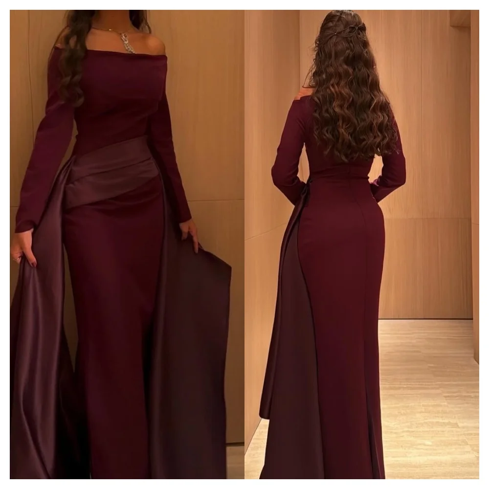 Customized Modern Burgundy Jersey Evening Dress Fashion Boat Neck Off the Shoulder Long Sleeves Party Dress Elegant Prom Dress
Customized Modern Burgundy Jersey Evening Dress Fashion Boat Neck Off the Shoulder Long Sleeves Party Dress Elegant Prom Dress