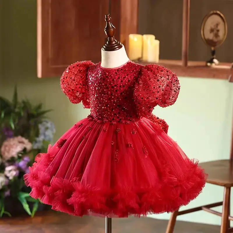 Customized Red Flower Girl Dresses For Wedding Sequins Pearls Short Sleeves Tulle Kids Birthday Party First Communion Ball Gown
Customized Red Flower Girl Dresses For Wedding Sequins Pearls Short Sleeves Tulle Kids Birthday Party First Communion Ball Gown