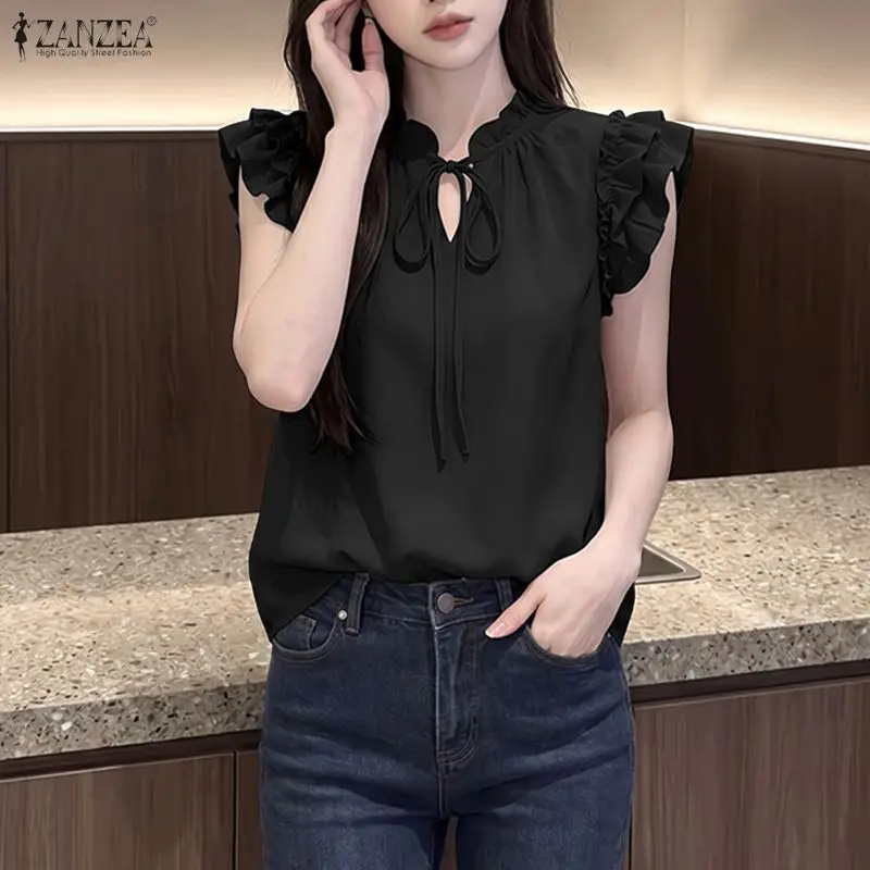Stylish Women Tanks Tops ZANZEA Summer Sleeveless Ruffled Blouse Casual Lace-Up Holiday Shirt Mujer Female Elegant Work Camis
Stylish Women Tanks Tops ZANZEA Summer Sleeveless Ruffled Blouse Casual Lace-Up Holiday Shirt Mujer Female Elegant Work Camis
