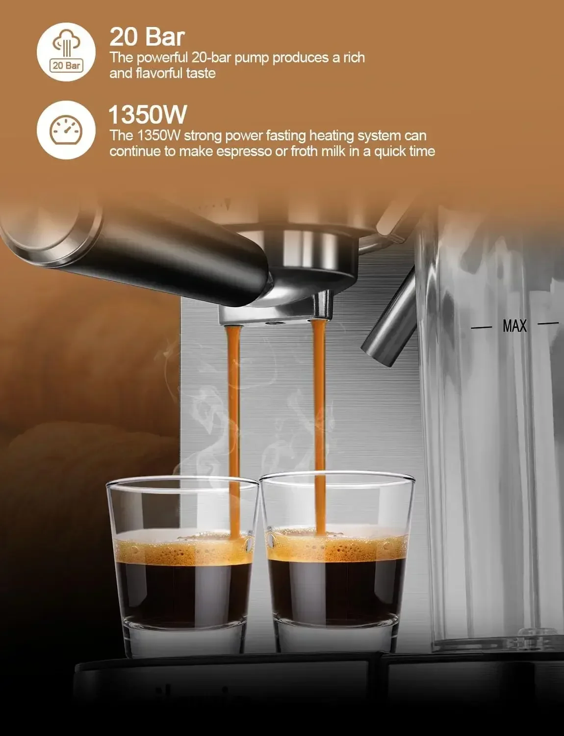 Professional concentrated, high-pressure compact steam bar coffee machine with milk frother
Professional concentrated, high-pressure compact steam bar coffee machine with milk frother