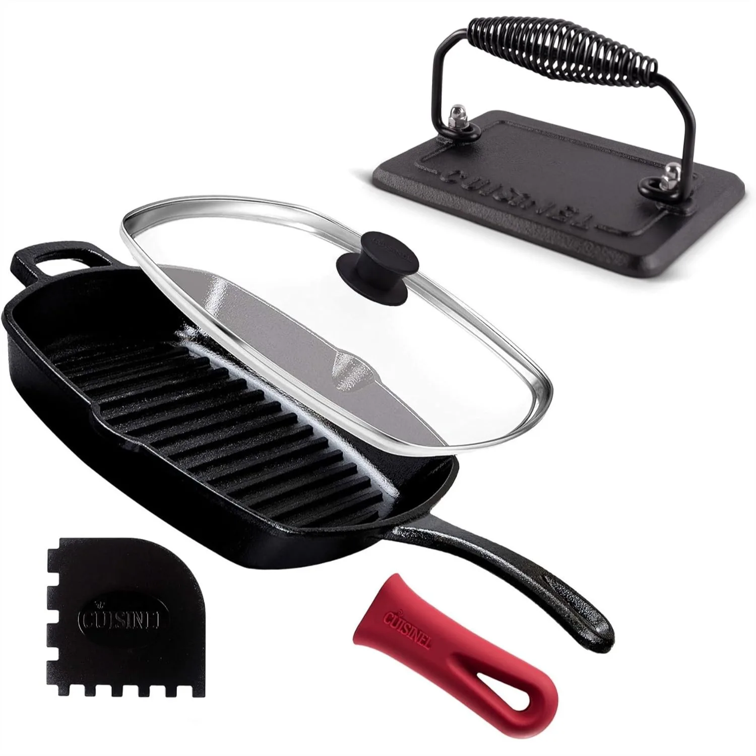 Cast Iron Grill Pan Set with Glass Lid and Rectangular Press – 10.5-Inch Pre-Seasoned Ribbed Skillet for Indoor/Outdoor BBQ
Cast Iron Grill Pan Set with Glass Lid and Rectangular Press – 10.5-Inch Pre-Seasoned Ribbed Skillet for Indoor/Outdoor BBQ