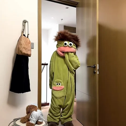 Sonbahar Kış Büyük Ağızlı Canavar Karikatür Tek Parça Pijama Kalın Mercan Polar Sıcak Yumuşak Rahat Çift Ev Loungewear Stokta