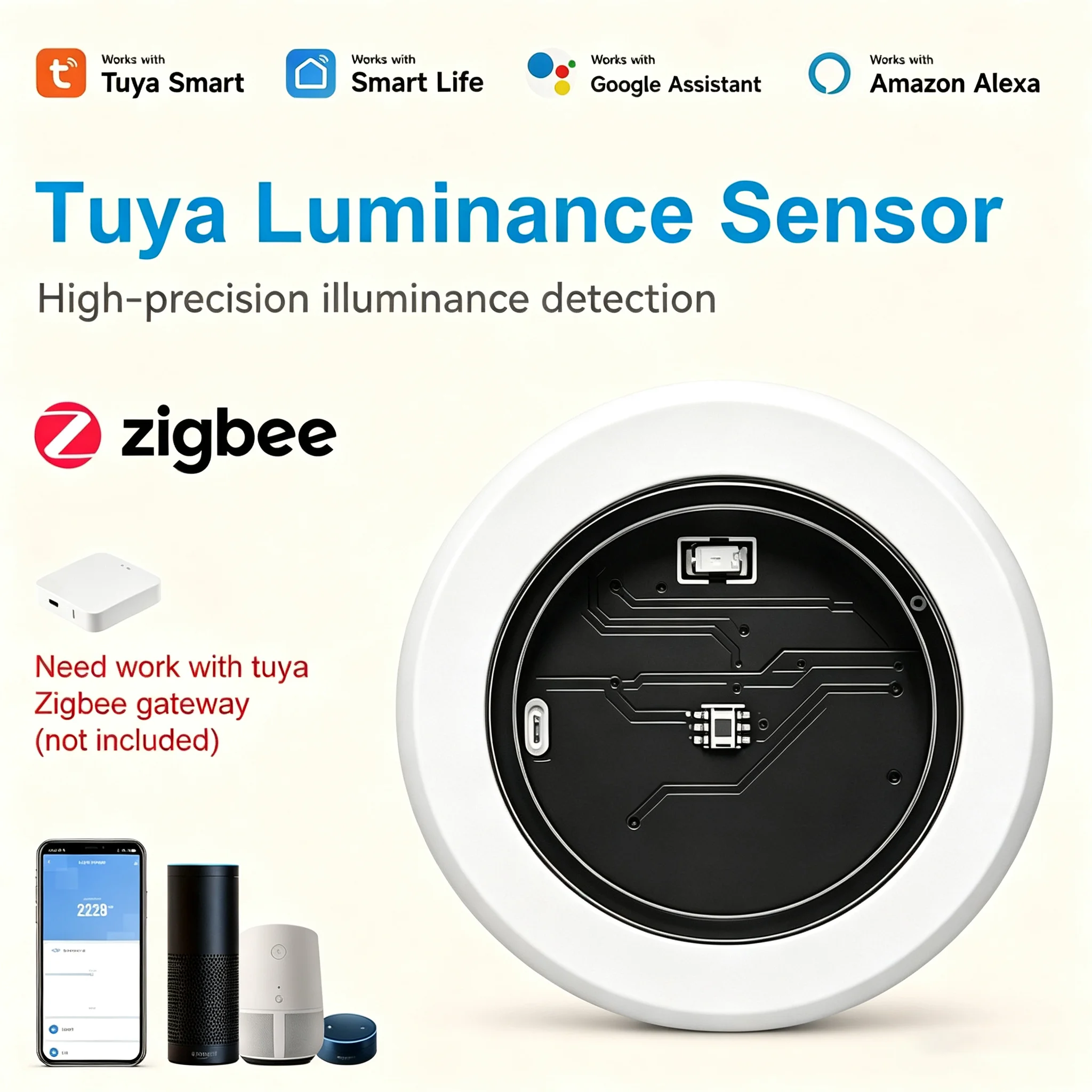 Zigbee Luminance Sensor High Precision Lux Light Detector for Tuya Smart Life App Remote Control Works with Alexa Google
Zigbee Luminance Sensor High Precision Lux Light Detector for Tuya Smart Life App Remote Control Works with Alexa Google