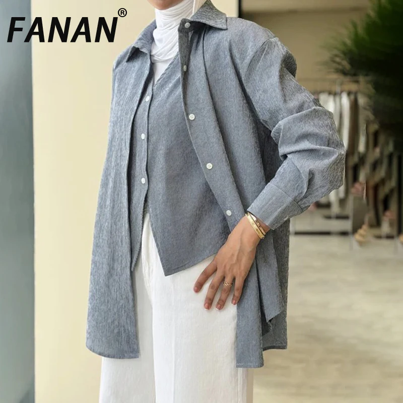 FANAN Fake Two Pieces Design Striped Shirts For Women Lapel Single Breasted Office Lady Blouses Female Tops 2025 Summer New
FANAN Fake Two Pieces Design Striped Shirts For Women Lapel Single Breasted Office Lady Blouses Female Tops 2025 Summer New