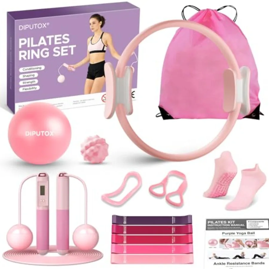 Pilates Ring Kit for Women Home Workout Set with Magic Circle Mini Exercise Ball Ankle Resistance Bands Yoga Socks in Black for
Pilates Ring Kit for Women Home Workout Set with Magic Circle Mini Exercise Ball Ankle Resistance Bands Yoga Socks in Black for