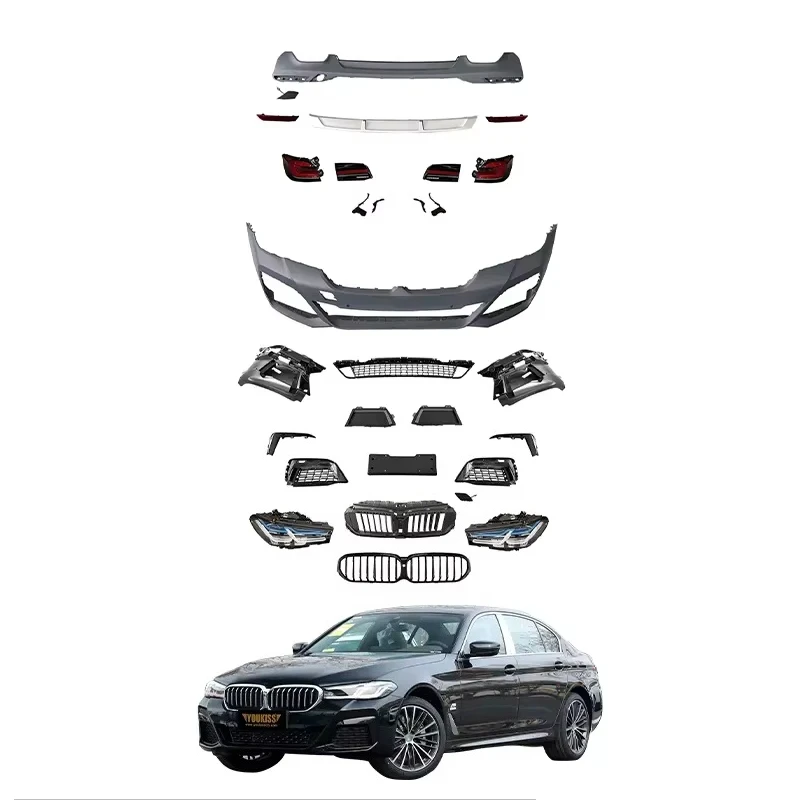 Автомобильный бампер для 5 серии G30 G38 2018-2020 гг., обновление до 2021 года, комплекты кузова M-Tech с фарой, решетка переднего бампера, задний бампер 
Автомобильный бампер для 5 серии G30 G38 2018-2020 гг., обновление до 2021 года, комплекты кузова M-Tech с фарой, решетка переднего бампера, задний бампер