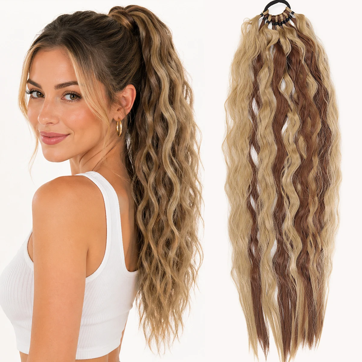 24-inch synthetic rubber band corn beard ponytail wig women's ponytail extension water ripple ponytail wig
24-inch synthetic rubber band corn beard ponytail wig women's ponytail extension water ripple ponytail wig