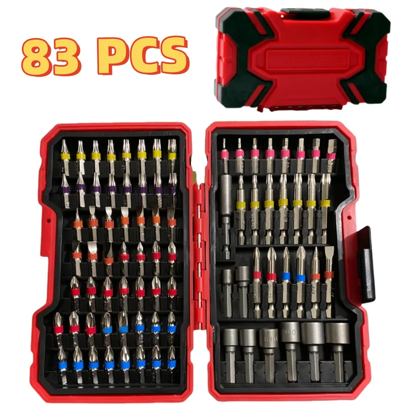 83Pcs Impact Driver Drill Bit Set with Magnetic Nut Driver, S2 Steel Cross Slot, Slotted, Square, Star, Hex, TORX Bits
83Pcs Impact Driver Drill Bit Set with Magnetic Nut Driver, S2 Steel Cross Slot, Slotted, Square, Star, Hex, TORX Bits