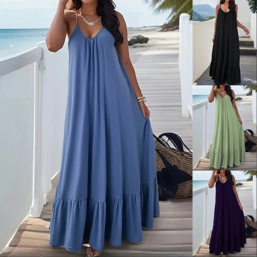 【New style】New sexy elegant suspender sleeveless solid color long dress
【New style】New sexy elegant suspender sleeveless solid color long dress