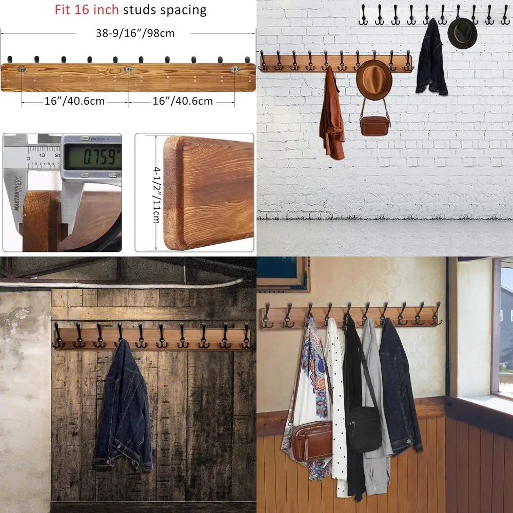 Wall-Mounted Coat Rack with 10 Hooks, 38.56 Long, Brown Wooden Rail for Hanging Coats and Clothes
Wall-Mounted Coat Rack with 10 Hooks, 38.56 Long, Brown Wooden Rail for Hanging Coats and Clothes