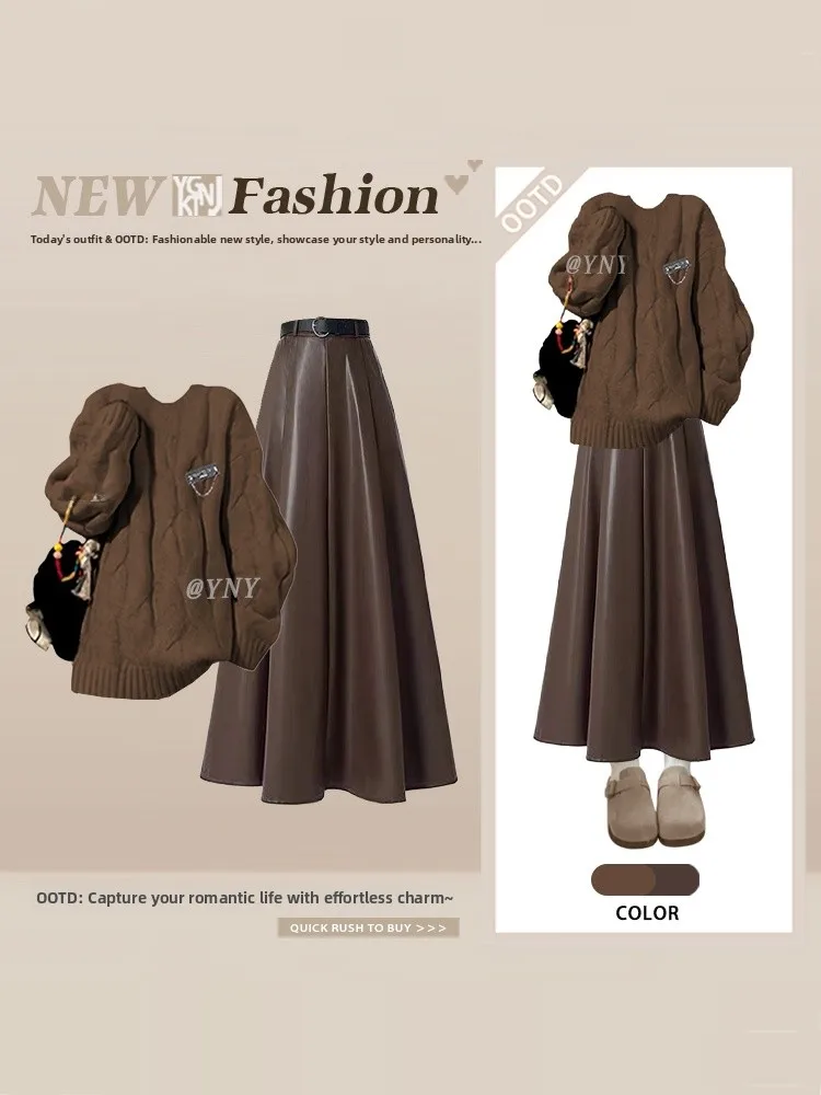 Retro Casual Sle Sweater Skirt Set Women Winter Coffee Color Two-piece Set Elegance Godd High Faion Matching
Retro Casual Sle Sweater Skirt Set Women Winter Coffee Color Two-piece Set Elegance Godd High Faion Matching