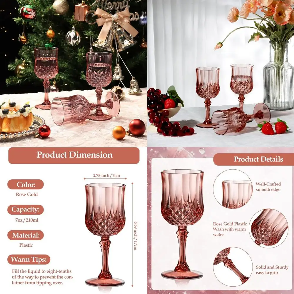 Set of 48 7oz Vintage-Style Plastic Wine Glasses, Unbreakable Reusable Drinkware for Weddings, Rose Gold Tinted Goblets
Set of 48 7oz Vintage-Style Plastic Wine Glasses, Unbreakable Reusable Drinkware for Weddings, Rose Gold Tinted Goblets