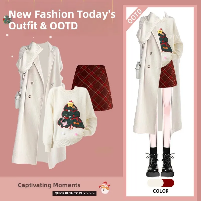Korean Style Winter Outfit Three Piece Set Women's Coat Sweater Plaid Skirt New Year's Fashion Ensemble round Neck Long ...
Korean Style Winter Outfit Three Piece Set Women's Coat Sweater Plaid Skirt New Year's Fashion Ensemble round Neck Long ...