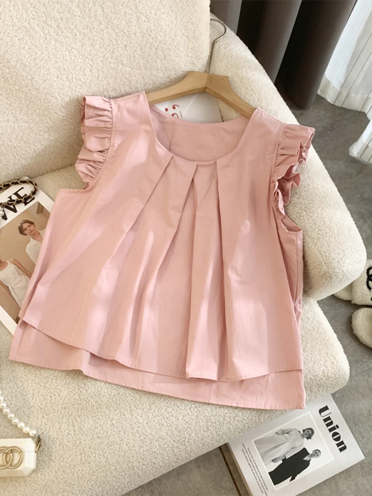 Women's Pink Shirts and Blouses Y2k Aesthetic Vintage Korean Elegant Sleeveless O-Neck Shirt 2000s Cutecore Fashion Clothes 2025
Women's Pink Shirts and Blouses Y2k Aesthetic Vintage Korean Elegant Sleeveless O-Neck Shirt 2000s Cutecore Fashion Clothes 2025