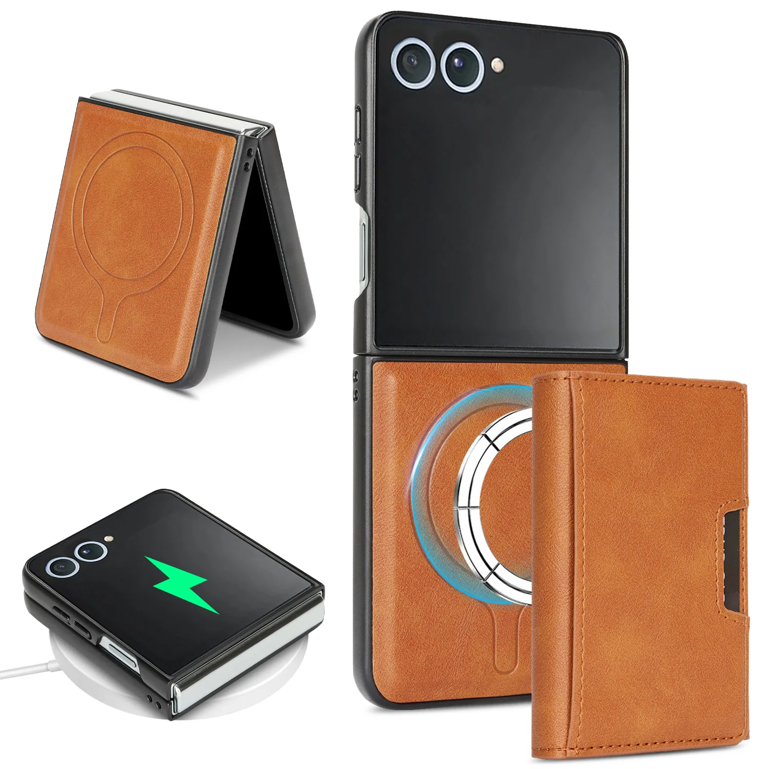 Applicable to Samsung Z Flip7 wireless charging phone case, MagSafe three-fold card holder, Flip6 split protection
Applicable to Samsung Z Flip7 wireless charging phone case, MagSafe three-fold card holder, Flip6 split protection